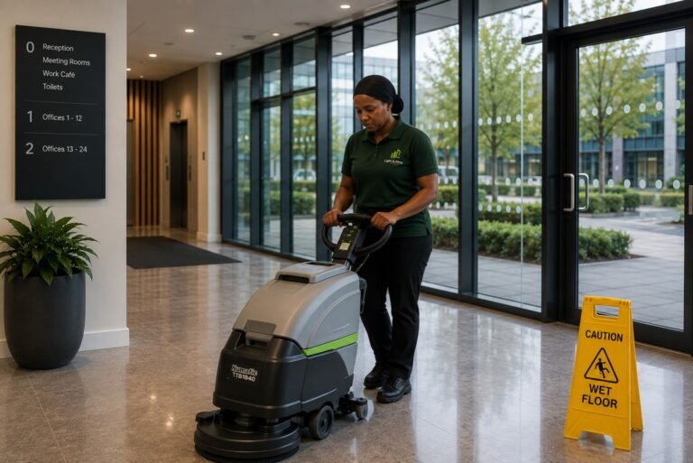 Light & Airey commercial cleaning operative providing facilities support in a Bristol commercial building