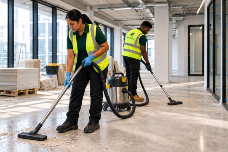 Light & Airey team carrying out after-build cleaning on a commercial construction site in Bristol